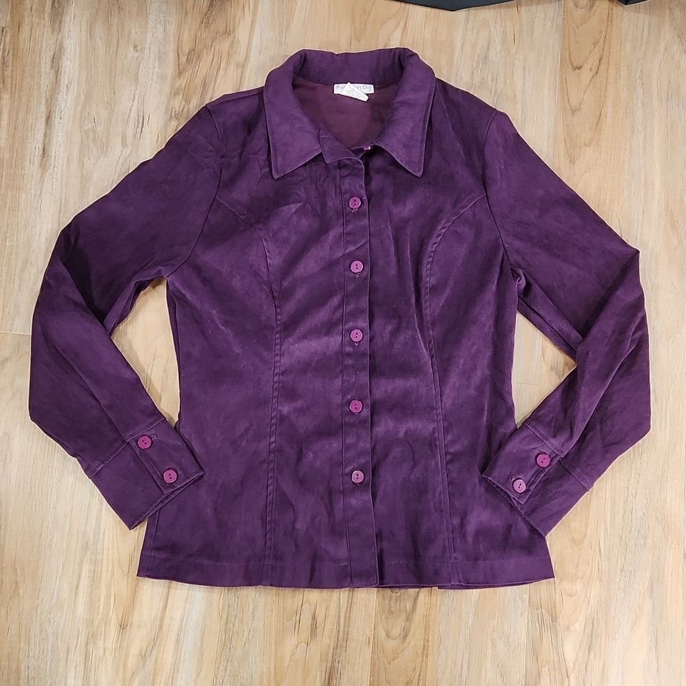 💚Vintage Paris Sport Club Purple Buttoned & Collared Fitted Top Large